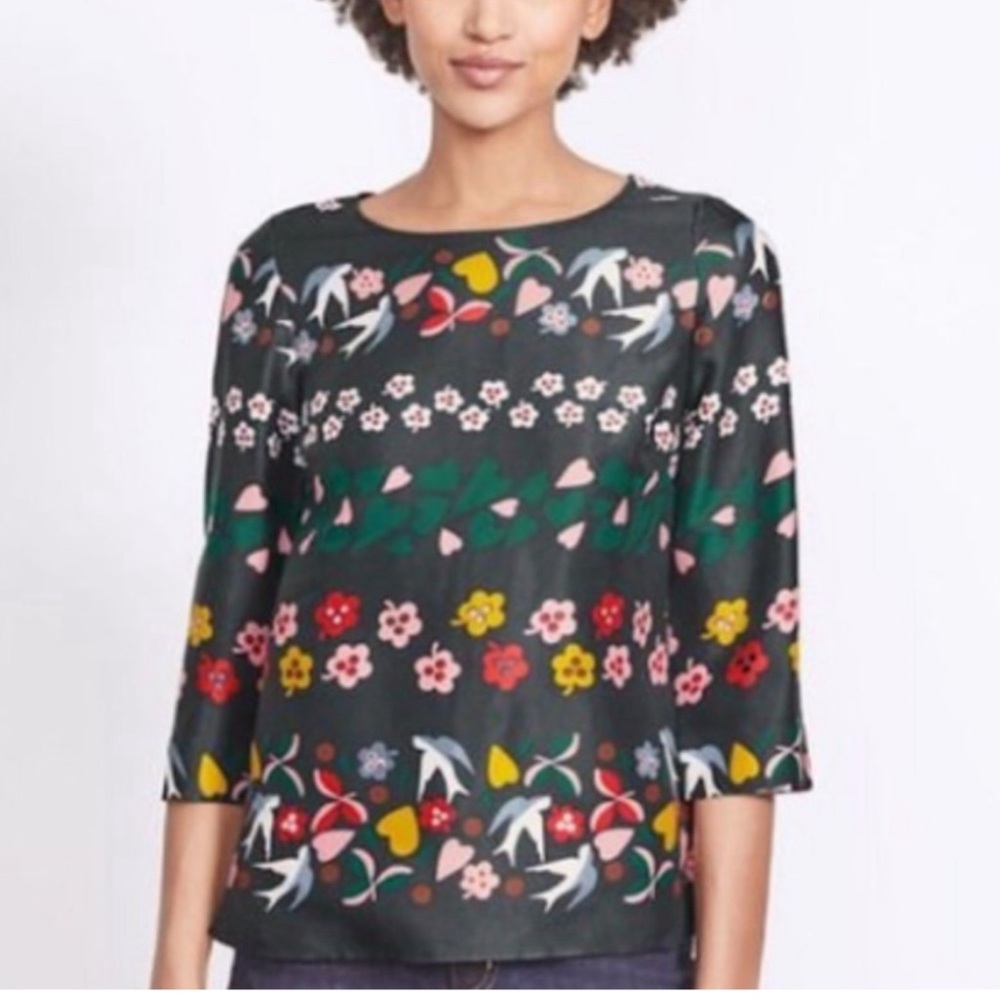 Boden • Aria Folklore Whimsy Birds Hearts Blouse in Black